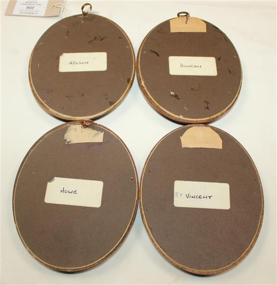 A set of four Wedgwood jasper portrait plaques of British Military Commanders, first half 19th century, 14.5cm incl. frames